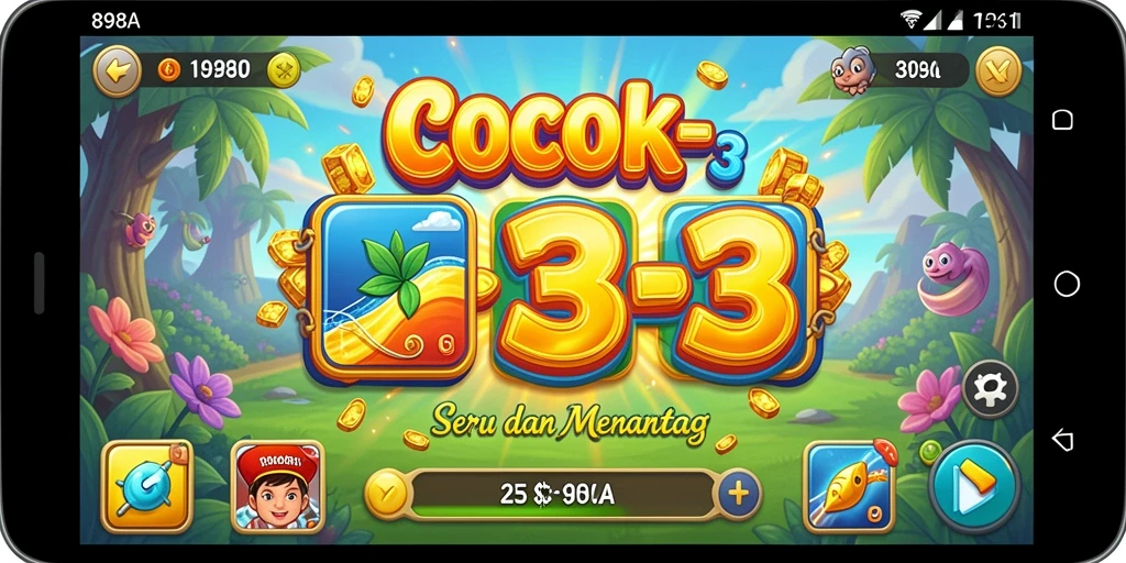 Screenshot gameplay 898A menunjukkan kecocokan elemen berwarna-warni.