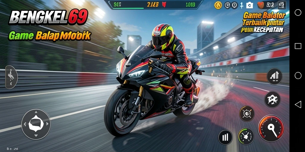 Tampilan gameplay seru balap motor di BENGKEL69.