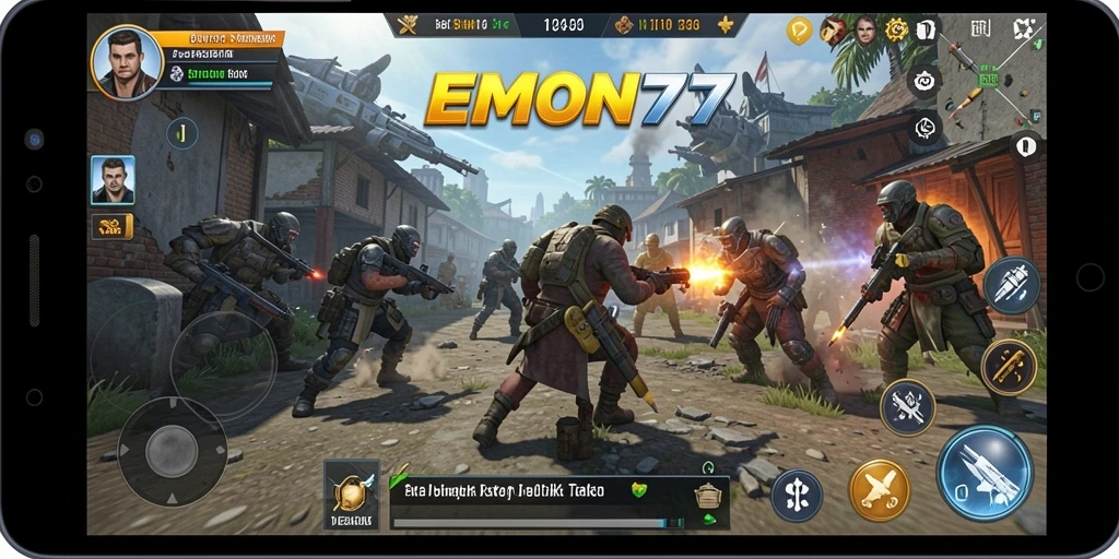 Screenshot EMON77 yang menunjukkan aksi taktis dalam gameplay.
