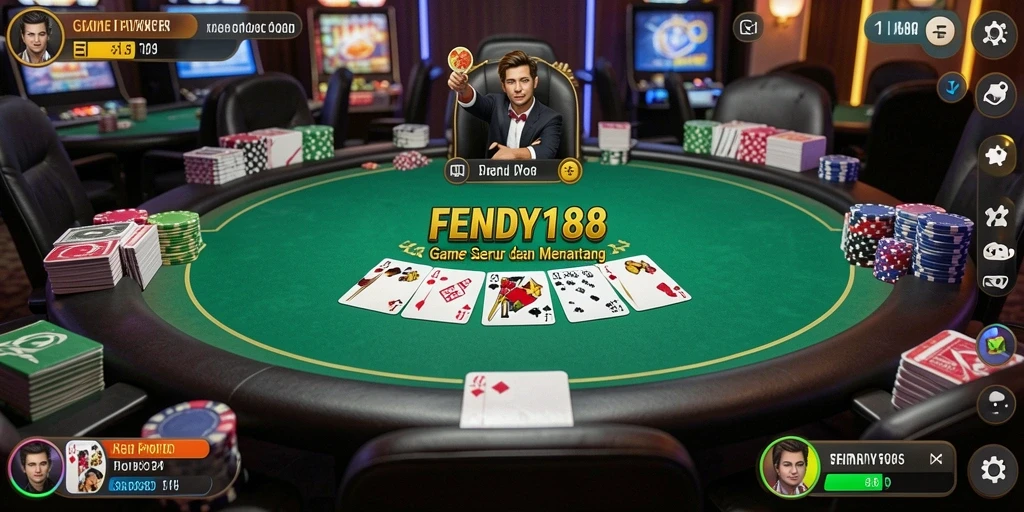 Tampilan gameplay seru di FENDY188 dengan pemain berkompetisi di meja Poker.