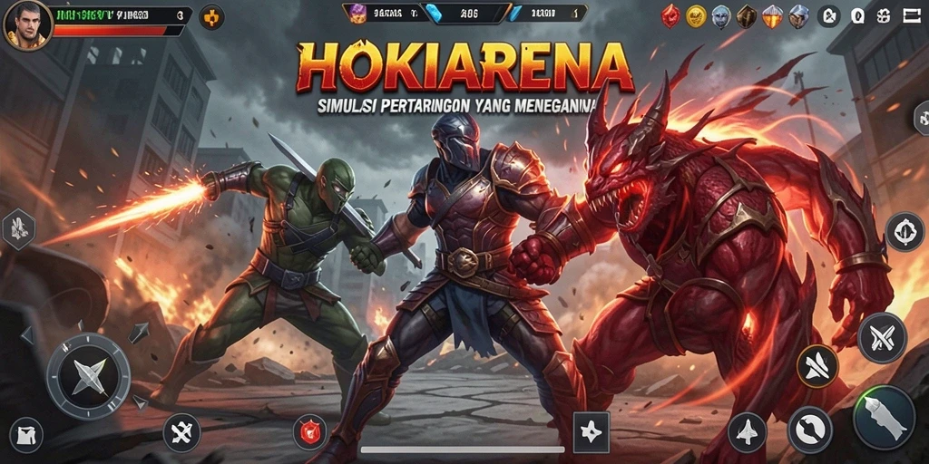 Tampilan dinamis gameplay HOKIARENA dengan pertarungan seru.
