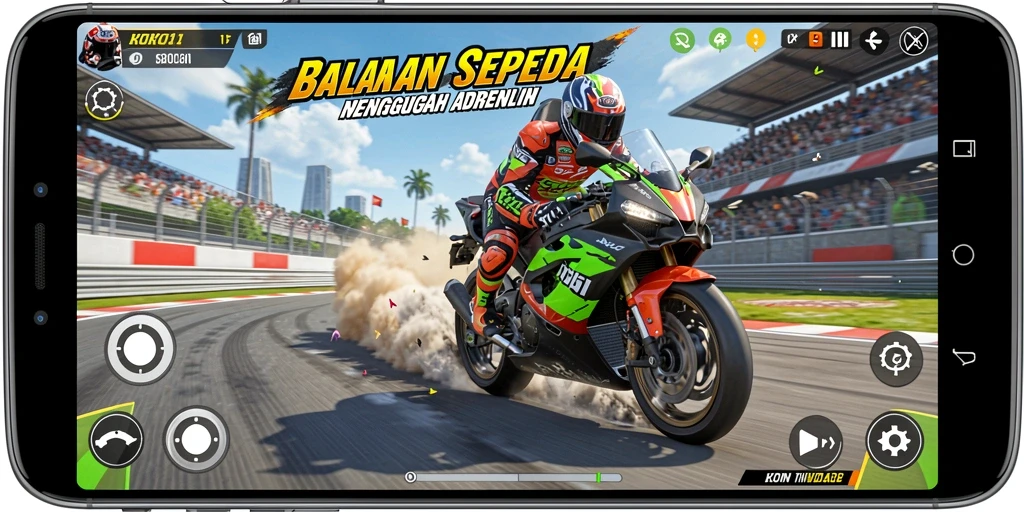 Screenshot KOKO11 menampilkan aksi balapan sepeda motor yang mendebarkan.