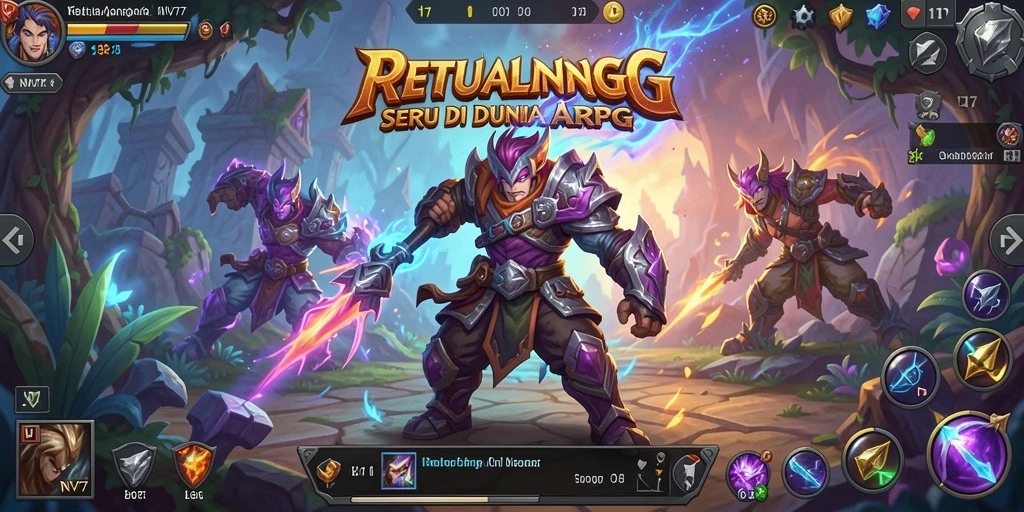 Screenshot gameplay NV77 yang menunjukkan pertarungan epik di dunia ARPG.