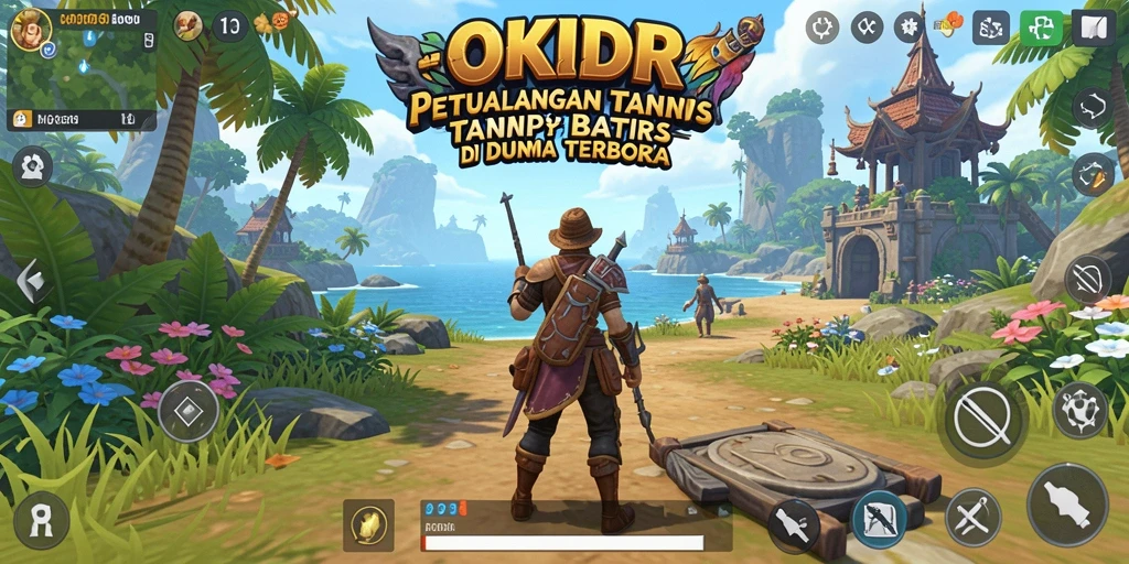 Tangkapan layar gameplay OKIDR yang menunjukkan dunia terbuka yang luas.