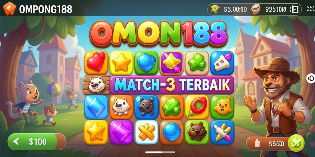 Gameplay aktif OMPONG188 dengan kombinasi Match-3 yang seru.