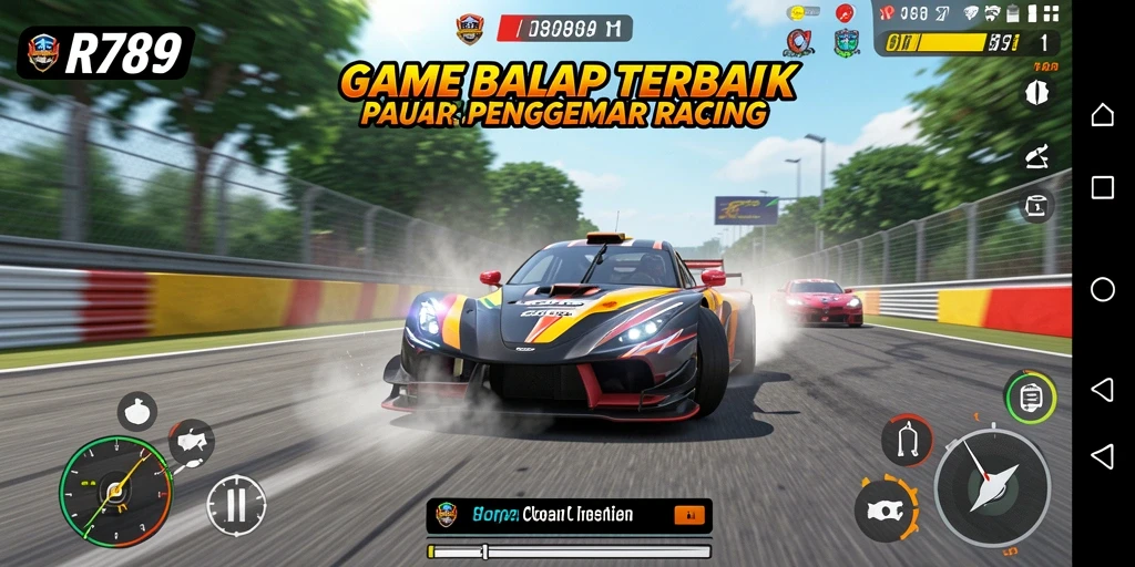 Screenshot game RR789 yang menunjukkan balapan yang mendebarkan.